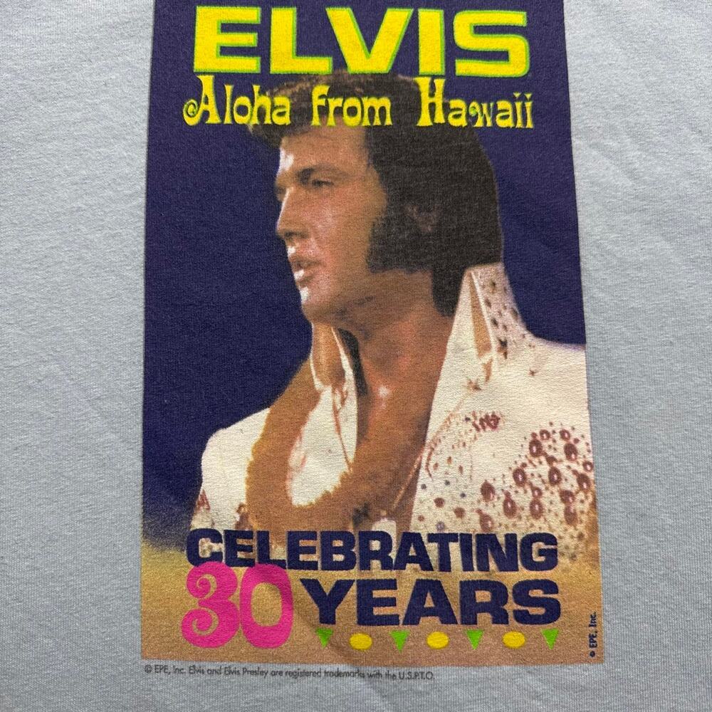 Vintage Light Blue Y2K Elvis Presley Aloha From Hawaii Tee; 30th Anniversary - Picture 3 of 8